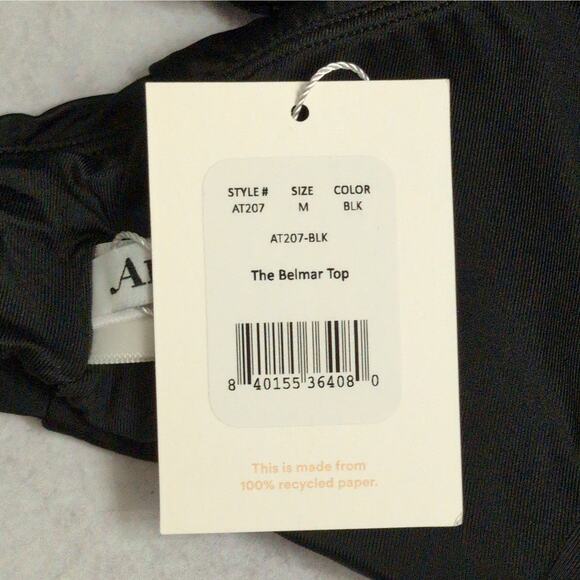 Andie Belmar Top Black Bikini Swimwear Bathing Suit Twisted V Neck Size M New - Picture 10 of 10